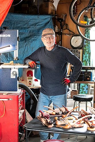 MIKAELA MACKENZIE / WINNIPEG FREE PRESS
	
Jeff Nelson, who makes wooden pipes for pot smokers, in his garage workshop on Monday, Sept. 23, 2024. 

For AV story.
Winnipeg Free Press 2024