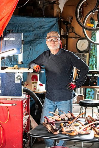 MIKAELA MACKENZIE / WINNIPEG FREE PRESS
	
Jeff Nelson, who makes wooden pipes for pot smokers, in his garage workshop on Monday, Sept. 23, 2024. 

For AV story.
Winnipeg Free Press 2024