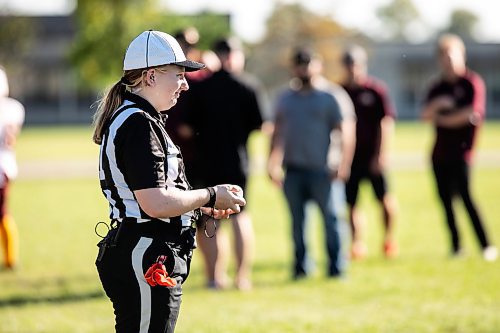 MIKAELA MACKENZIE / WINNIPEG FREE PRESS
	
La Salle&#x2019;s Kennedy Molloy officiates a game between John Taylor and Portage Collegiate at John Taylor High School field on Friday, Sept. 20, 2024. 

For sports story.
Winnipeg Free Press 2024