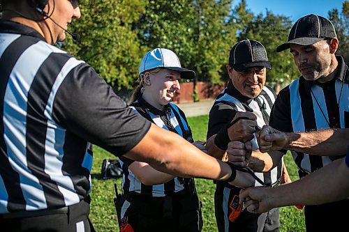 MIKAELA MACKENZIE / WINNIPEG FREE PRESS
	
La Salle&#x2019;s Kennedy Molloy officiates a game between John Taylor and Portage Collegiate at John Taylor High School field on Friday, Sept. 20, 2024. 

For sports story.
Winnipeg Free Press 2024