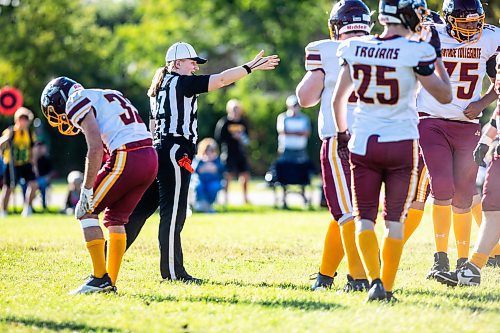 MIKAELA MACKENZIE / WINNIPEG FREE PRESS
	
La Salle&#x2019;s Kennedy Molloy officiates a game between John Taylor and Portage Collegiate at John Taylor High School field on Friday, Sept. 20, 2024. 

For sports story.
Winnipeg Free Press 2024