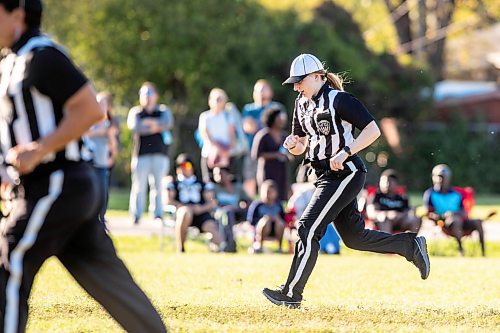 MIKAELA MACKENZIE / WINNIPEG FREE PRESS
	
La Salle&#x2019;s Kennedy Molloy officiates a game between John Taylor and Portage Collegiate at John Taylor High School field on Friday, Sept. 20, 2024. 

For sports story.
Winnipeg Free Press 2024