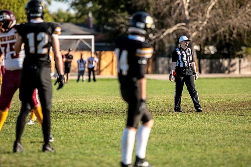 MIKAELA MACKENZIE / WINNIPEG FREE PRESS
	
La Salle&#x2019;s Kennedy Molloy officiates a game between John Taylor and Portage Collegiate at John Taylor High School field on Friday, Sept. 20, 2024. 

For sports story.
Winnipeg Free Press 2024