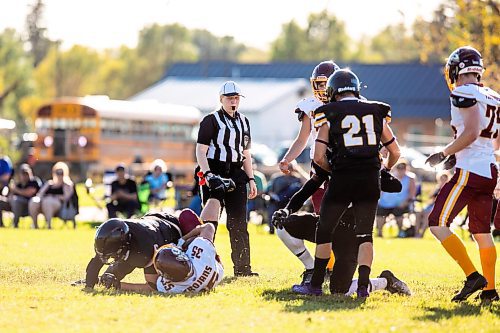 MIKAELA MACKENZIE / WINNIPEG FREE PRESS
	
La Salle&#x2019;s Kennedy Molloy officiates a game between John Taylor and Portage Collegiate at John Taylor High School field on Friday, Sept. 20, 2024. 

For sports story.
Winnipeg Free Press 2024