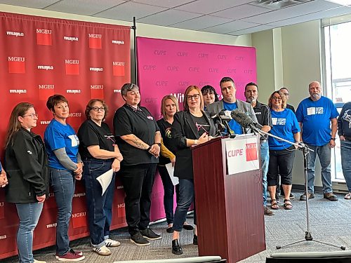 MALAK ABAS / FREE PRESS

Shannon McAteer, health care co-ordinator for CUPE Manitoba, speaks at a news conference announcing a potential strike date alongside Manitoba Government and General Employees’ Union president Kyle Ross on Tuesday.