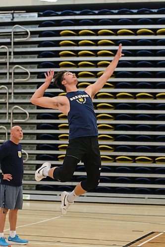 Middle blocker Chris Bryant is in his fifth year at Brandon University and entering just his second year of eligibility after two years of rehabbing a torn ACL he suffered in the summer of 2022. (Thomas Friesen/The Brandon Sun)