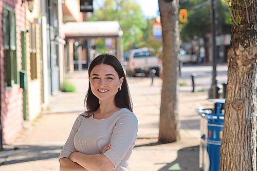 Brandon Chamber of Commerce new general manager Olivia Boyce pose for a picture in front of the chamber on Tuesday morning. (Abiola Odutola/The Brandon Sun) 