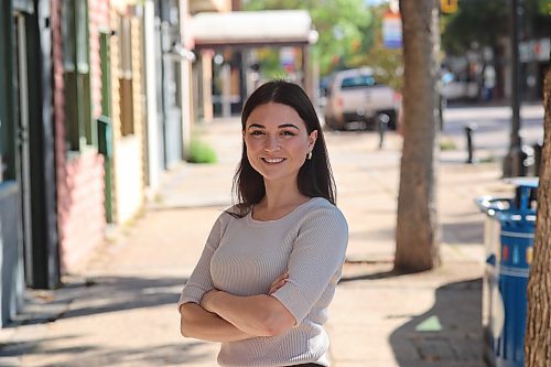 Brandon Chamber of Commerce new general manager Olivia Boyce pose for a picture in front of the chamber on Tuesday morning. (Abiola Odutola/The Brandon Sun) 