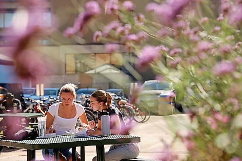 25092024
Second-year psychology students Madeline Johnson and Abbi Smith study in the courtyard at Brandon University on a beautiful late September Wednesday.
(Tim Smith/The Brandon Sun)