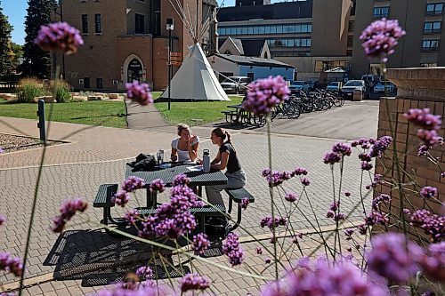 25092024
Second-year psychology students Madeline Johnson and Abbi Smith study in the courtyard at Brandon University on a beautiful late September Wednesday.
(Tim Smith/The Brandon Sun)