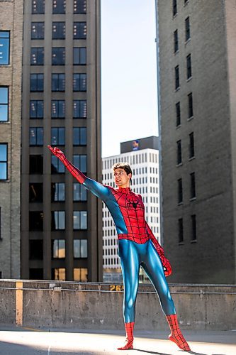 MIKAELA MACKENZIE / FREE PRESS 
Josh Pchajek, 22, who bills himself as Winnipeg Webhead, has been donning a variety of Spider-Man costumes for events all over the city in the last three years.