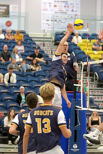 Brandon University Bobcats outside hitter Ryden Hargreaves takes a swing during BU's home tournament against the Winnipeg Wesmen on Thursday. (Thomas Friesen/The Brandon Sun)