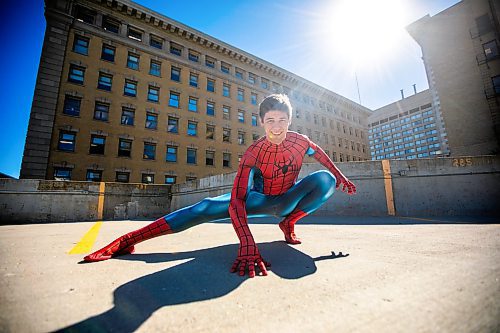 MIKAELA MACKENZIE / FREE PRESS
	
Josh Pchajek, a 22-year-old who bills himself as the Winnipeg Webhead, on Wednesday, Sept. 25, 2024. For the last three years, Josh has been portraying Spider-Man at events all over the city.

For Dave Sanderson story.
Winnipeg Free Press 2024