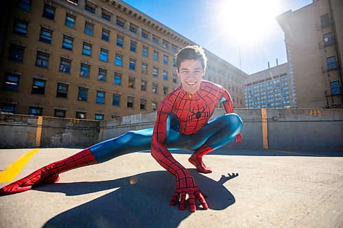 MIKAELA MACKENZIE / FREE PRESS
	
Josh Pchajek, a 22-year-old who bills himself as the Winnipeg Webhead, on Wednesday, Sept. 25, 2024. For the last three years, Josh has been portraying Spider-Man at events all over the city.

For Dave Sanderson story.
Winnipeg Free Press 2024