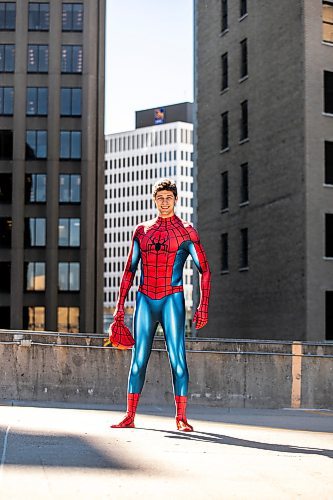 MIKAELA MACKENZIE / FREE PRESS
	
Josh Pchajek, a 22-year-old who bills himself as the Winnipeg Webhead, on Wednesday, Sept. 25, 2024. For the last three years, Josh has been portraying Spider-Man at events all over the city.

For Dave Sanderson story.
Winnipeg Free Press 2024