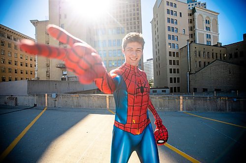 MIKAELA MACKENZIE / FREE PRESS
	
Josh Pchajek, a 22-year-old who bills himself as the Winnipeg Webhead, on Wednesday, Sept. 25, 2024. For the last three years, Josh has been portraying Spider-Man at events all over the city.

For Dave Sanderson story.
Winnipeg Free Press 2024