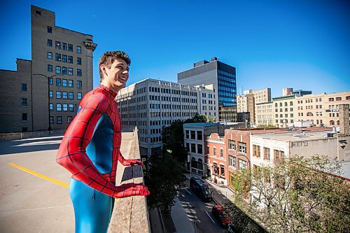 MIKAELA MACKENZIE / FREE PRESS
	
Josh Pchajek, a 22-year-old who bills himself as the Winnipeg Webhead, on Wednesday, Sept. 25, 2024. For the last three years, Josh has been portraying Spider-Man at events all over the city.

For Dave Sanderson story.
Winnipeg Free Press 2024