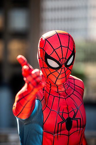 MIKAELA MACKENZIE / FREE PRESS
	
Josh Pchajek, a 22-year-old who bills himself as the Winnipeg Webhead, on Wednesday, Sept. 25, 2024. For the last three years, Josh has been portraying Spider-Man at events all over the city.

For Dave Sanderson story.
Winnipeg Free Press 2024