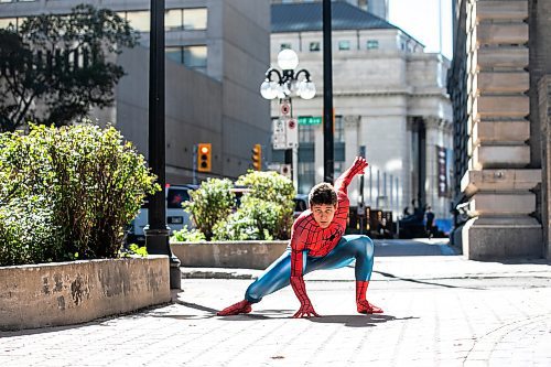 MIKAELA MACKENZIE / FREE PRESS
	
Josh Pchajek, a 22-year-old who bills himself as the Winnipeg Webhead, on Wednesday, Sept. 25, 2024. For the last three years, Josh has been portraying Spider-Man at events all over the city.

For Dave Sanderson story.
Winnipeg Free Press 2024