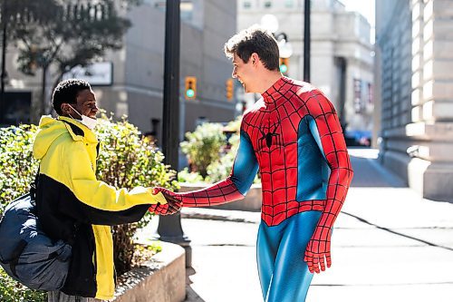 MIKAELA MACKENZIE / FREE PRESS
	
Josh Pchajek, a 22-year-old who bills himself as the Winnipeg Webhead, on Wednesday, Sept. 25, 2024. For the last three years, Josh has been portraying Spider-Man at events all over the city.

For Dave Sanderson story.
Winnipeg Free Press 2024