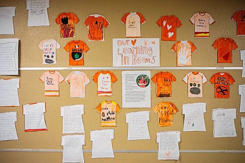 MIKAELA MACKENZIE / WINNIPEG FREE PRESS
	
Reanna Korade&#x573; grade three/four class&#x573; letters on a pinboard in the hallway at Victory School on Wednesday, Sept. 25, 2024. 

For Maggie story.
Winnipeg Free Press 2024