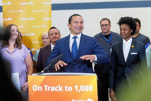 MIKE DEAL / FREE PRESS
Premier Wab Kinew along with Health, Seniors and Long-Term Care Minister Uzoma Asagwara announce at a media event held at the Grace Hospital, that the Manitoba government is over halfway to its goal of hiring 1,000 net new health-care workers, Thursday afternoon.
Reporter: Chris Kitching
240926 - Thursday, September 26, 2024.