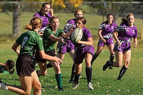 26092024
The Dauphin Clippers and the Vincent Massey Vikings rugby 7&#x2019;s teams play during the Crocus 7&#x2019;s Jamboree at Crocus Plains Regional Secondary School on Thursday. 
(Tim Smith/The Brandon Sun) 