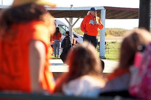 Former AMC Grand Chief Dennis White Bird of Rolling River First Nation speaks to area students and other guests during the Truth and Reconciliation 2024 event at Rolling River First Nation on Friday. (Tim Smith/The Brandon Sun)