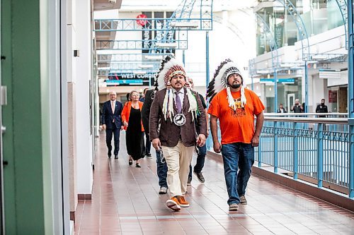 MIKAELA MACKENZIE / FREE PRESS
	
SCO grand chief Jerry Daniels (left) and Sandy Bay First Nation chief Trevor Prince walk to a federal funding announcement at Portage Place on Friday, Sept. 27, 2024.

For Joyanne Story.
Winnipeg Free Press 2024