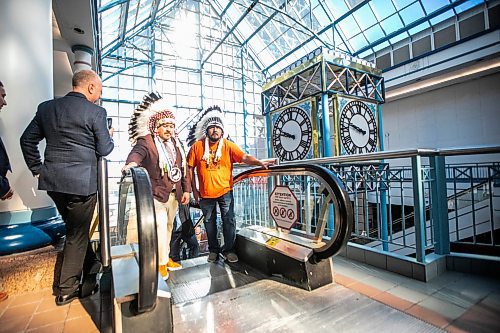 MIKAELA MACKENZIE / FREE PRESS
	
SCO grand chief Jerry Daniels (left) and Sandy Bay First Nation chief Trevor Prince walk to a federal funding announcement at Portage Place on Friday, Sept. 27, 2024.

For Joyanne Story.
Winnipeg Free Press 2024