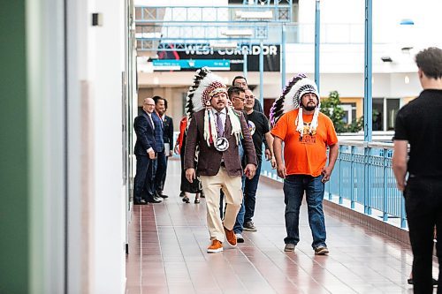 MIKAELA MACKENZIE / FREE PRESS
	
SCO grand chief Jerry Daniels (left) and Sandy Bay First Nation chief Trevor Prince walk to a federal funding announcement at Portage Place on Friday, Sept. 27, 2024.

For Joyanne Story.
Winnipeg Free Press 2024