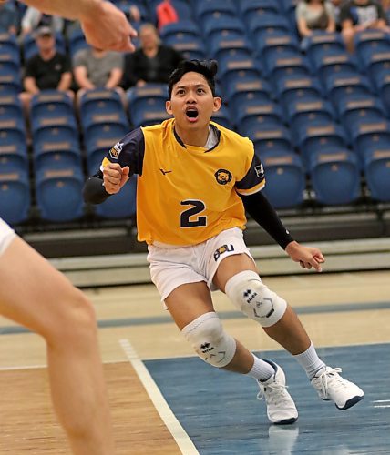 Brandon University Bobcats coach Grant Wilson said libero Michael Flor (2) has improved his communication on the floor a lot as he's solidified his role as BU's defensive libero. (Thomas Friesen/The Brandon Sun)