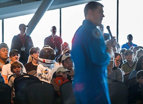 JOHN WOODS / FREE PRESS
Oliver Stuart came out to listen to Canadian astronaut Jeremy Hansen speak at Aviation Museum of Western Canada Sunday, September 29, 2024. Hansen will be the first Canadian astronaut selected for a mission around the moon. 

Reporter: tyler