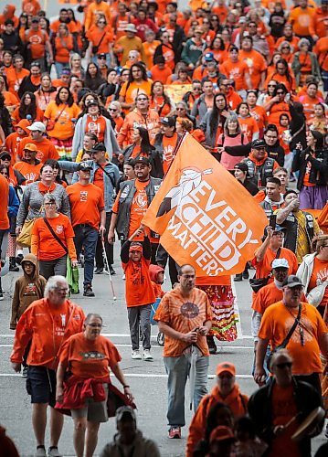 JOHN WOODS / FREE PRESS
People gather for Truth And Reconciliation Day or Orange Shirt Day in Manitoba as they walk down York Ave in Winnipeg Monday, September 30, 2024.  

Reporter: tyler