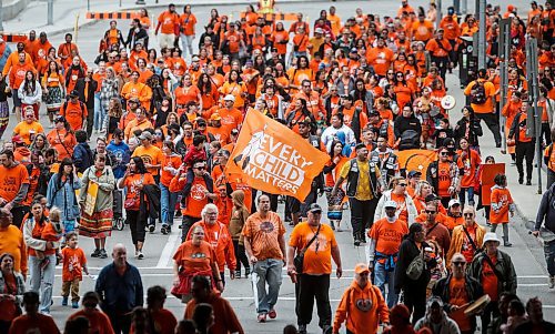 JOHN WOODS / FREE PRESS
People gather for Truth And Reconciliation Day or Orange Shirt Day in Manitoba as they walk down York Ave in Winnipeg Monday, September 30, 2024.  

Reporter: tyler