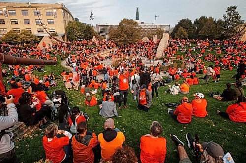 JOHN WOODS / FREE PRESS
People gather for Truth And Reconciliation Day or Orange Shirt Day in Manitoba at the Forks in Winnipeg Monday, September 30, 2024.  

Reporter: tyler