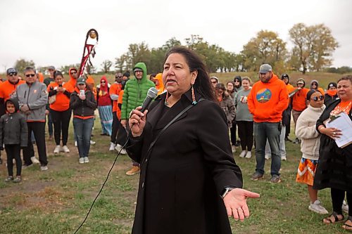 30092024
Sioux Valley Dakota Nation councillor Melissa Hotain speaks at the former Brandon Residential School site during the Truth and Reconciliation Week 2024 Orange Shirt Day Walk on Monday. Orange Shirt Day brings attention and education to the ongoing impacts of the Residential School system. (Tim Smith/The Brandon Sun)