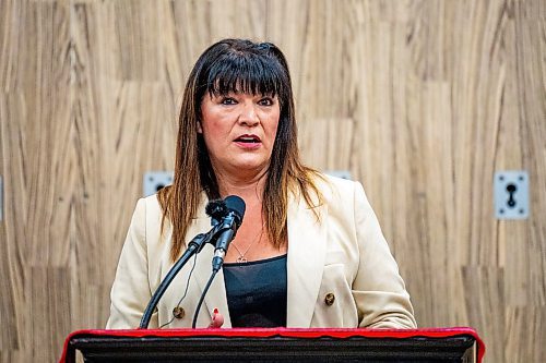 NIC ADAM / FREE PRESS
Bernadette Smith, Minister of Housing, Addictions and Homelessness, speaks at the announcement of the re-opening of Yoga Public Thursday afternoon.
240815 - Thursday, August 15, 2024.

Reporter: Gabby Piche