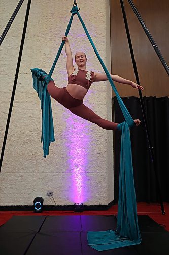 Ella Guthrie with Steppin' Time Dance Studio performs an aerial silks routine for guests at the Western Manitoba Centennial Auditorium 55th Anniversary Fundraiser Gala in the auditorium on Tuesday evening. See story on page A2. (Tim Smith/The Brandon Sun)