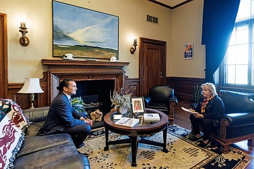 MIKE DEAL / FREE PRESS
Embargoed until October 3/24.  
Premier Wab Kinew during a one-on-one interview with reporter Carol Sanders in his office at the Manitoba Legislative Building Tuesday morning.
Reporter: Carol Sanders
241001 - Tuesday, October 01, 2024.