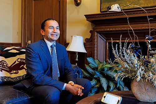 MIKE DEAL / FREE PRESS
Embargoed until October 3/24.  
Premier Wab Kinew during a one-on-one interview with reporter Carol Sanders in his office at the Manitoba Legislative Building Tuesday morning.
Reporter: Carol Sanders
241001 - Tuesday, October 01, 2024.