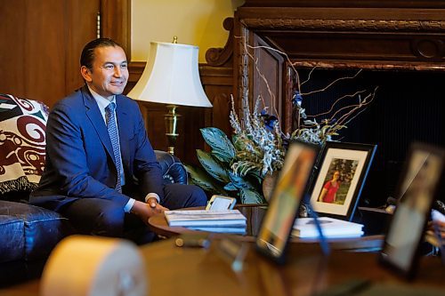 MIKE DEAL / FREE PRESS
Embargoed until October 3/24.  
Premier Wab Kinew during a one-on-one interview with reporter Carol Sanders in his office at the Manitoba Legislative Building Tuesday morning.
Reporter: Carol Sanders
241001 - Tuesday, October 01, 2024.