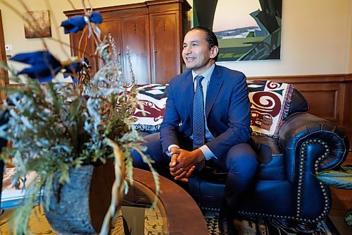 MIKE DEAL / FREE PRESS
Embargoed until October 3/24.  
Premier Wab Kinew during a one-on-one interview with reporter Carol Sanders in his office at the Manitoba Legislative Building Tuesday morning.
Reporter: Carol Sanders
241001 - Tuesday, October 01, 2024.