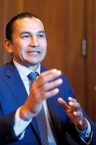 MIKE DEAL / FREE PRESS
Embargoed until October 3/24.  
Premier Wab Kinew during a one-on-one interview with reporter Carol Sanders in his office at the Manitoba Legislative Building Tuesday morning.
Reporter: Carol Sanders
241001 - Tuesday, October 01, 2024.