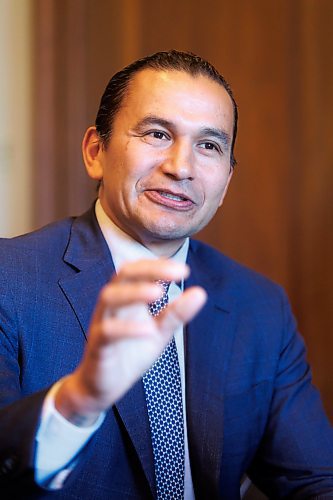 MIKE DEAL / FREE PRESS
Embargoed until October 3/24.  
Premier Wab Kinew during a one-on-one interview with reporter Carol Sanders in his office at the Manitoba Legislative Building Tuesday morning.
Reporter: Carol Sanders
241001 - Tuesday, October 01, 2024.