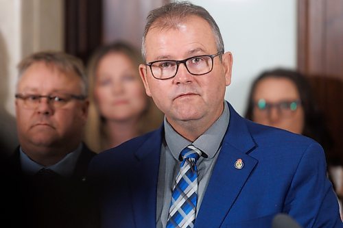 MIKE DEAL / FREE PRESS
Leader of the Official Opposition Wayne Ewasko announces changes to the critic roles heading into the fall sitting of the Manitoba legislature at the Manitoba Legislative Building Tuesday afternoon.
Reporter: Carol Sanders
241001 - Tuesday, October 01, 2024.