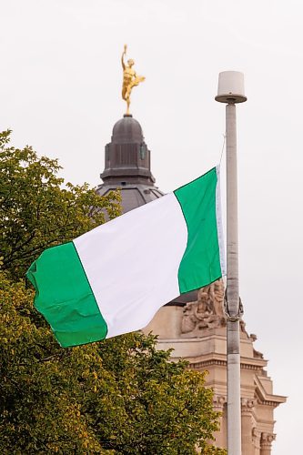 MIKE DEAL / FREE PRESS 
The Nigerian flag flys in Memorial Park as the Nigerian community celebrates Independence Day, which was granted in 1960 from Great Britain, Tuesday morning.
Reporter: 
241001 - Tuesday, October 01, 2024.