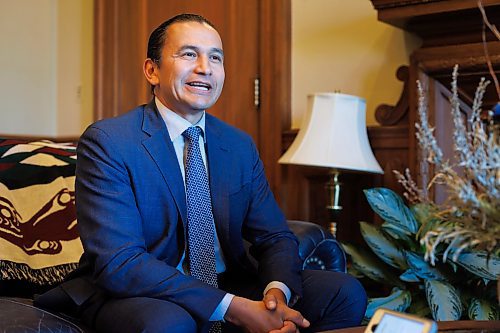 MIKE DEAL / FREE PRESS
Embargoed until October 3/24.  
Premier Wab Kinew during a one-on-one interview with reporter Carol Sanders in his office at the Manitoba Legislative Building Tuesday morning.
Reporter: Carol Sanders
241001 - Tuesday, October 01, 2024.