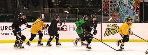 The Brandon Wheat Kings under-18 AAA girls team races around the ice during a drill at practice at J&amp;G Homes Arena earlier this week. (Perry Bergson/The Brandon Sun)
Oct. 3, 2024