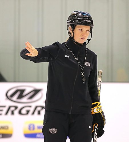 Karissa Kirkup, shown guiding the under-18 AAA Brandon Wheat Kings at practice at J&amp;G Homes Arena earlier this week, has been Hockey Brandon's go-to head coach as it has introduced a pair of new programs in the last three years. (Perry Bergson/The Brandon Sun)
Oct. 4, 2024 